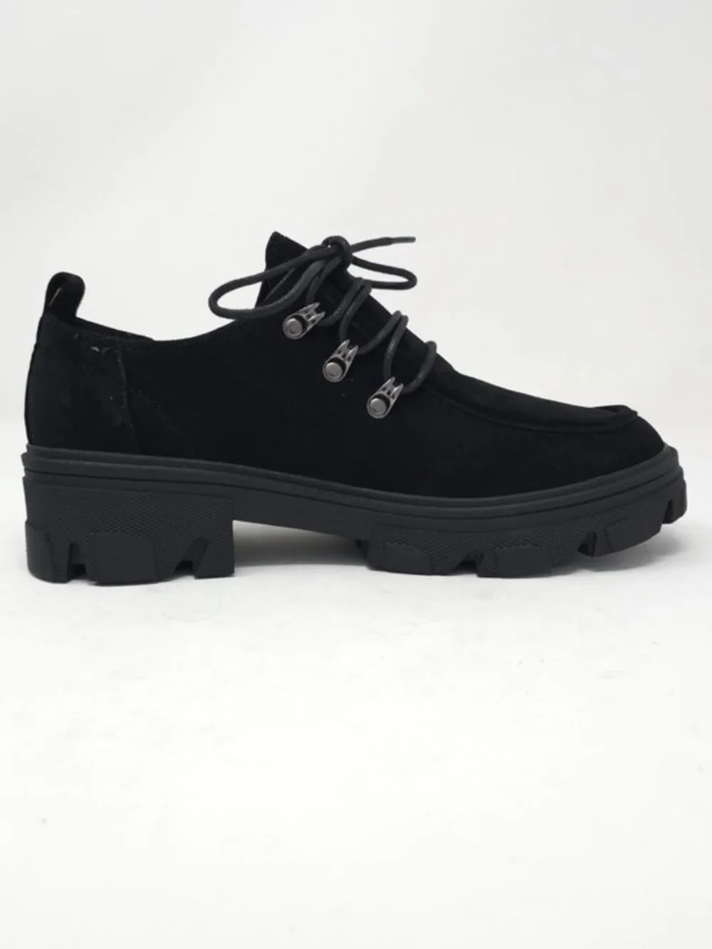 Black Faux Suede Chunky Platform Oxford Casual Lace Up Lug Sole